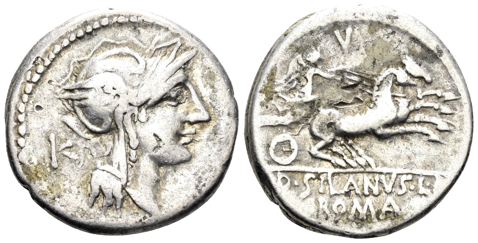Silanus L.f., 91 BC. AR Denarius (3.89g, 18.5mm). Rome mint. Crawford 337/3
