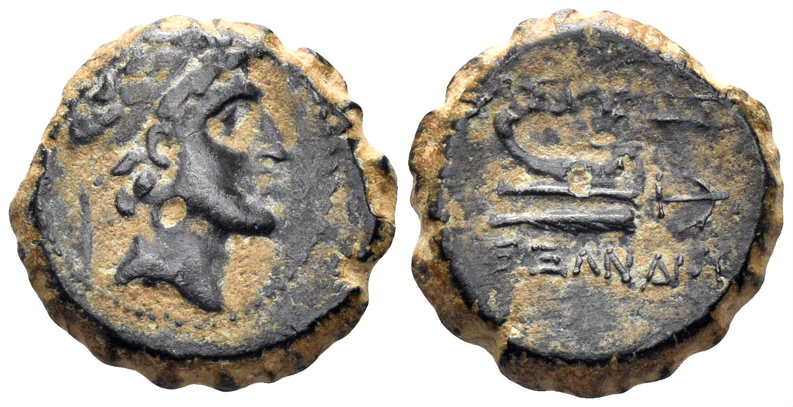 Seleukid Kingdom. Alexander I Balas. 152-145 BC. AE Serrate (3.39g, 15mm). Uncertain mint in northern Syria. SC 1814.2