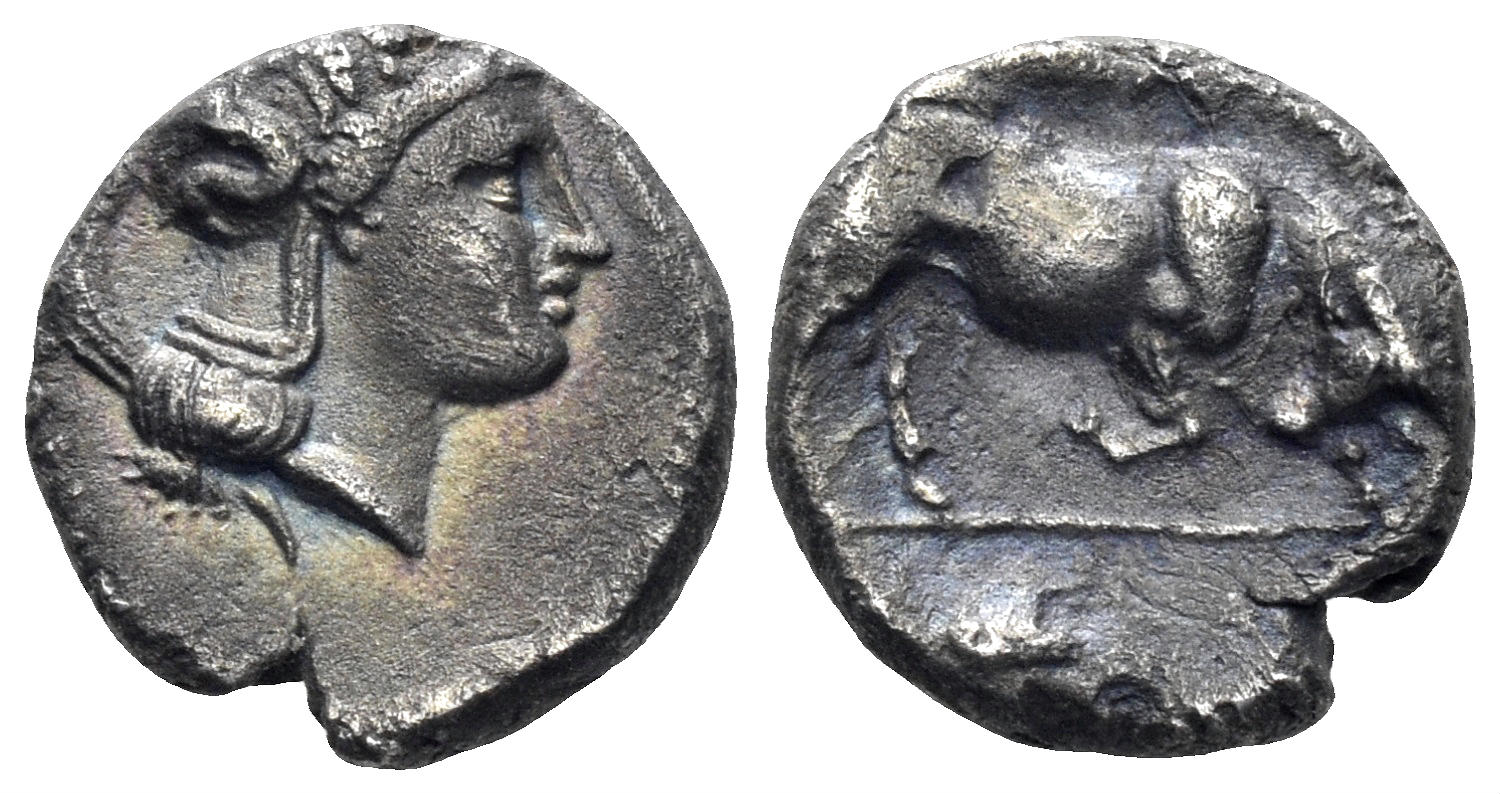 Lucania, Thourioi. Circa 280-213 BC. AR Triobol (0.98g, 12mm). BMC 108