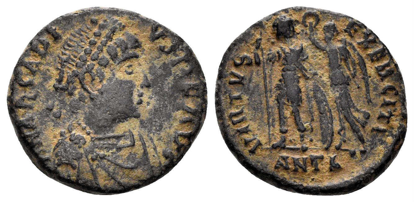 Arcadius. 383-408 AD. AE3 (2.84g, 16mm). Antioch mint. Struck 395-401 AD. RIC 70