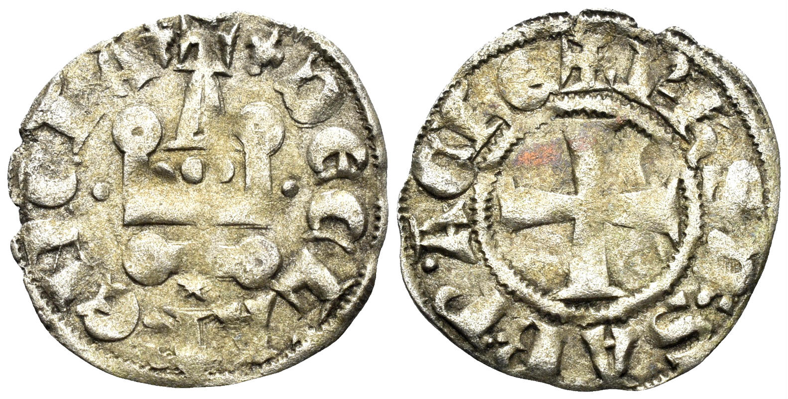 Crusaders, Principality of Achaea. Philippe de Savoy. 1301-1307. BI Denier Tournois (0.73g, 18mm). Glarentza mint. Metcalf, Crusades 973-5