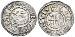 France. County of Maine. Herbert I ´le Éveillé-Chien´. 1015-1035. AR Denier (1.28g, 21mm) Cinomanis (Le Mans) mint. Duplessy 398