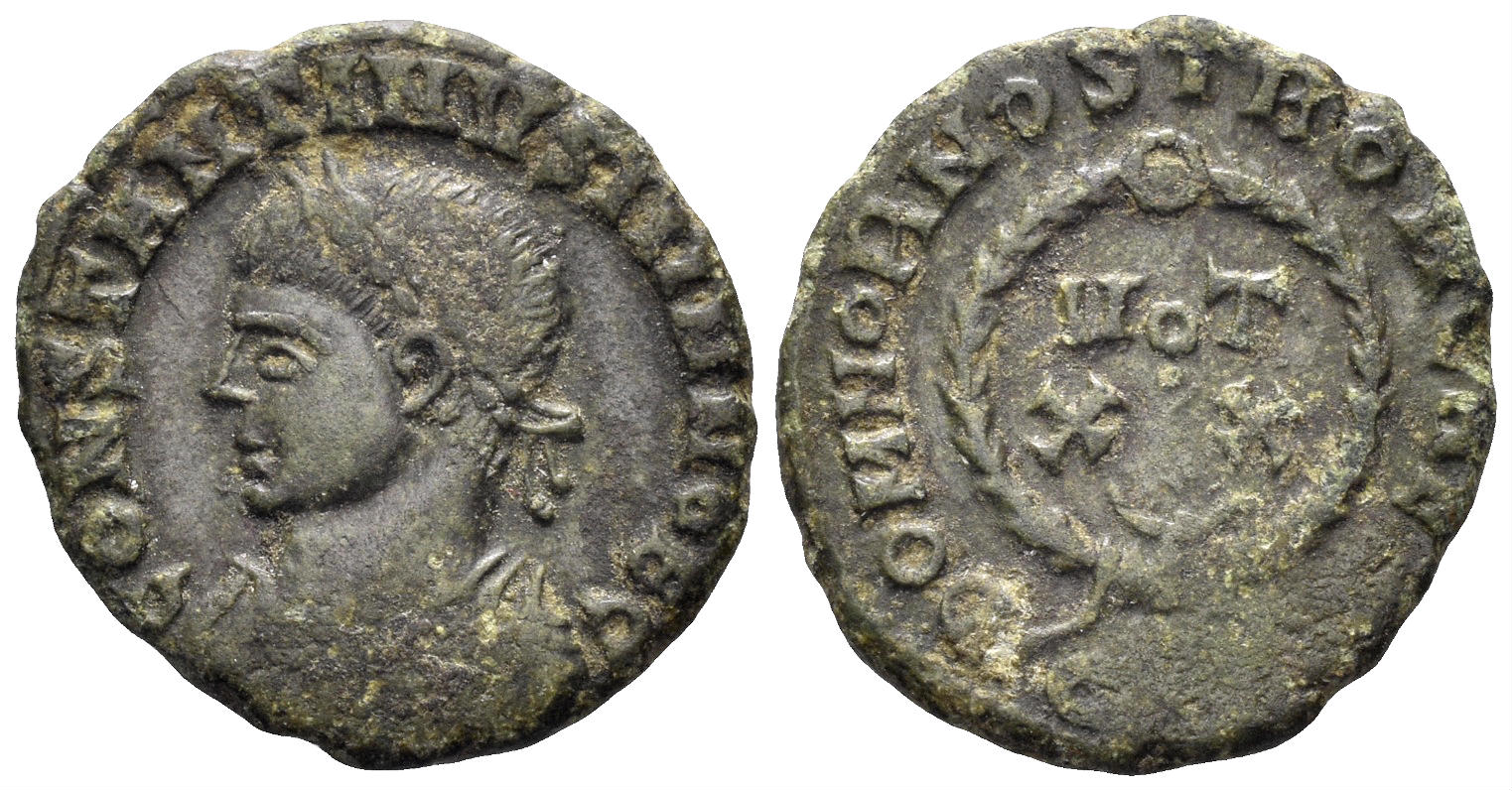 Constantine II, as Caesar (2.01g, 17mm). Barbaric Imitation. Irregular mint. Circa 225 AD. Wreath