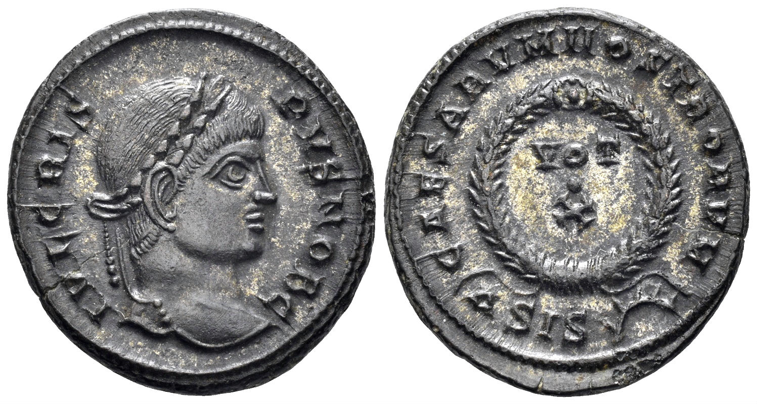 Crispus, Caesar. 316-326 AD. AE Follis (3.45g, 19mm). Siscia mint. Struck 321-324 AD. RIC 181