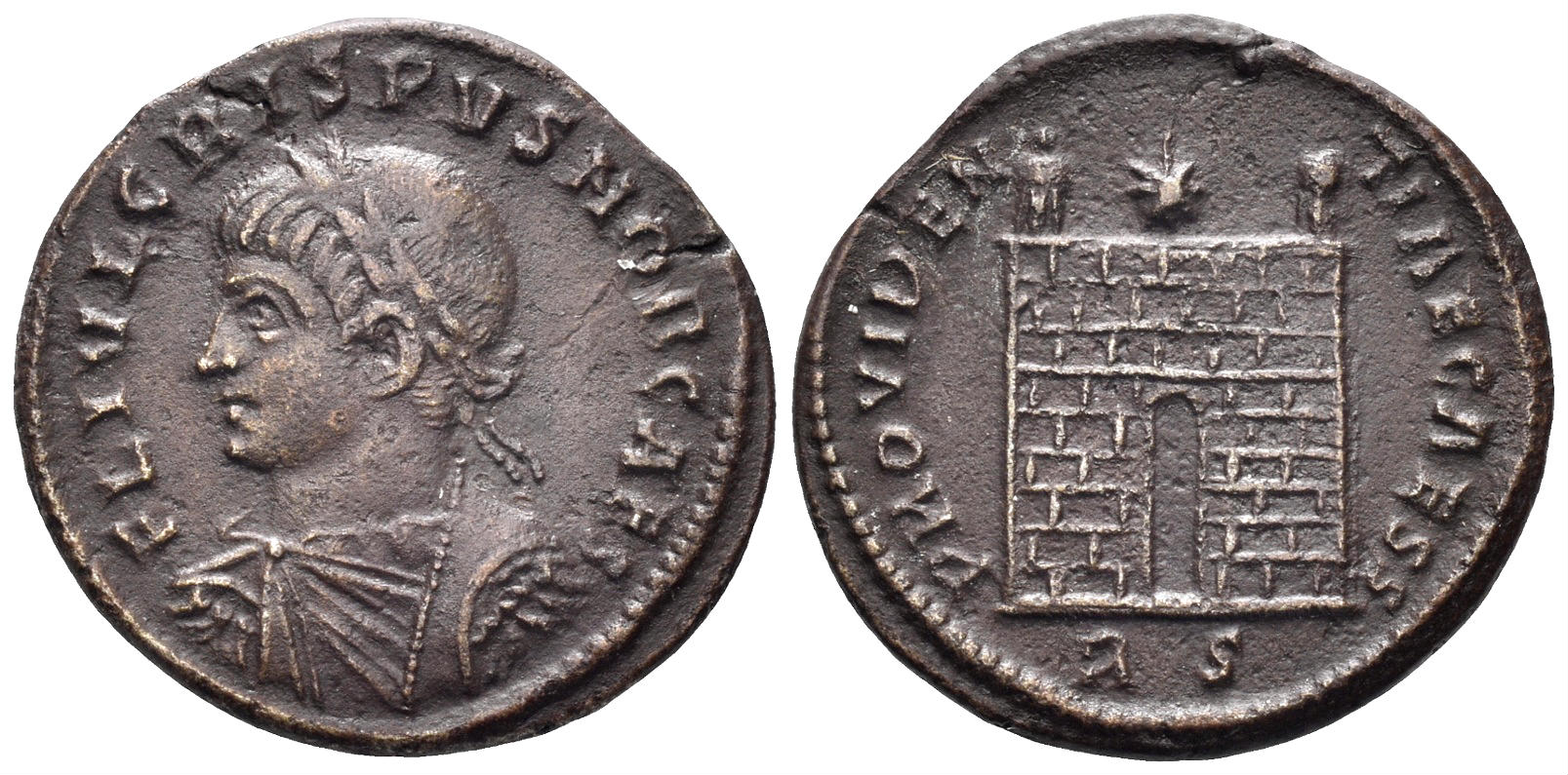Crispus, Caesar. 316-326 AD. AE Follis (3.00g, 20mm). Rome mint. Struck 324-5 AD. RIC 266