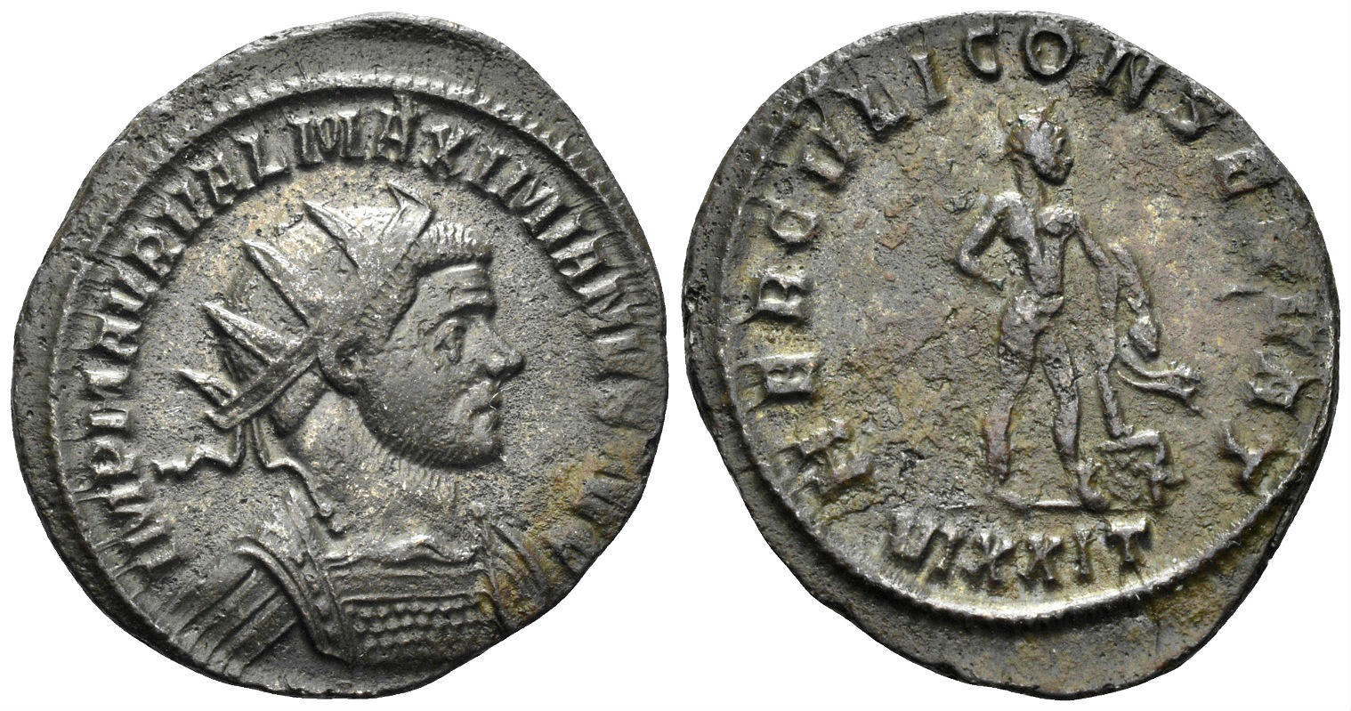 Maximianus Herculius. 286-305 AD. AE Radiatus (3.57g, 23mm). Ticinum mint. Struck 285-8 AD. RIC 546
