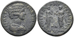 Ionia, Smyrna. Julia Domna, Augusta. 193-217 AD. AE 26mm (8.00g). Claudius Aristophanes (strategos), magistrate. Struck 193-6 AD. RPC V.2 – (unassigned; ID 1434)