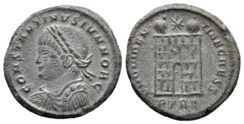 Constantine II, as Caesar. 316-337 AD. AE Follis (2.53 gm, 18mm). Treveri mint. Struck 325/6 AD. RIC 463
