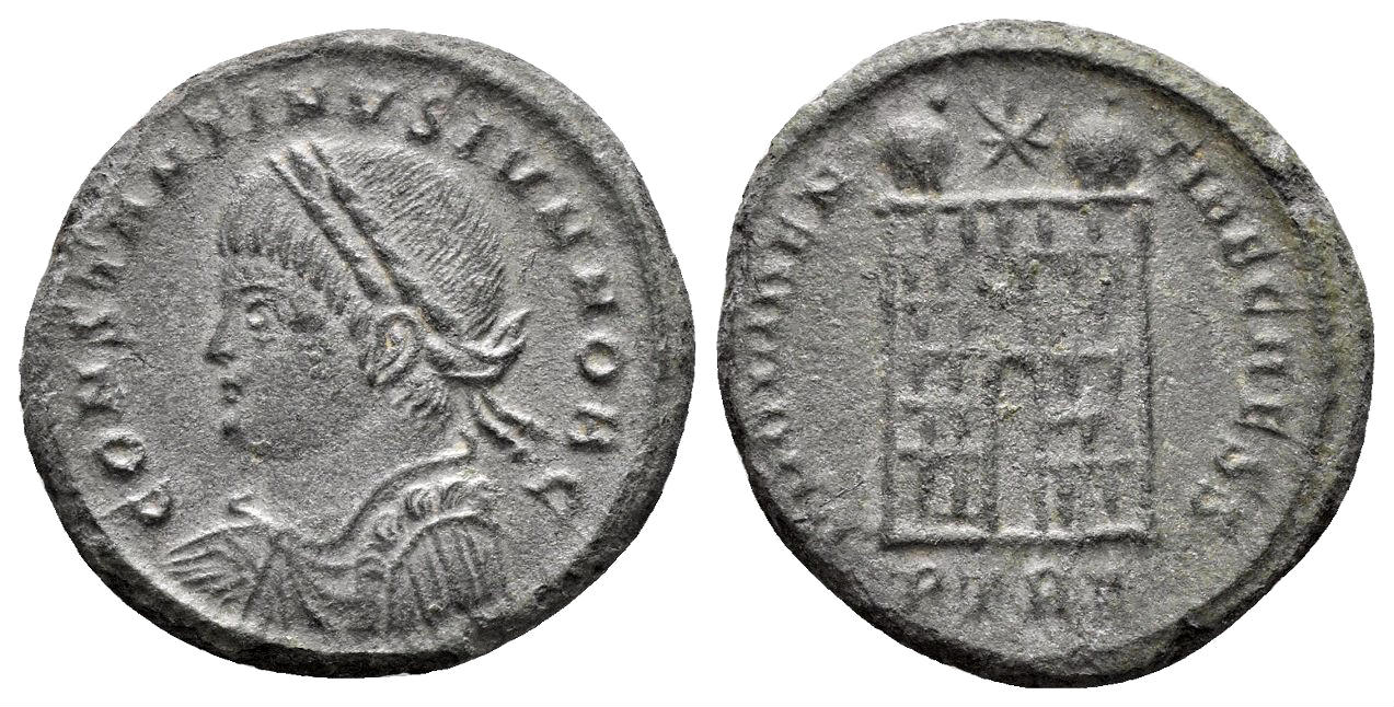 Constantine II, as Caesar. 316-337 AD. AE Follis (2.53 gm, 18mm). Treveri mint. Struck 325/6 AD. RIC 463