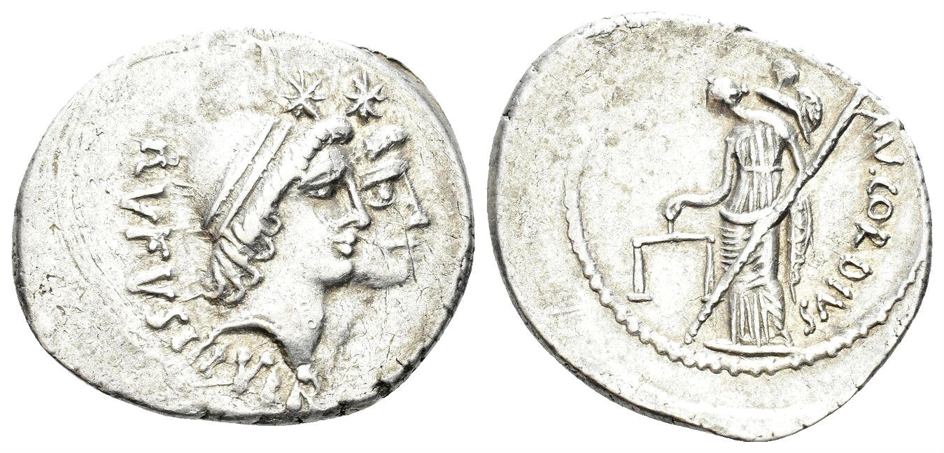 Mn. Cordius Rufus. 46 BC. Denarius (3.67 gm, 21mm). Rome mint. Crawford 463/1a