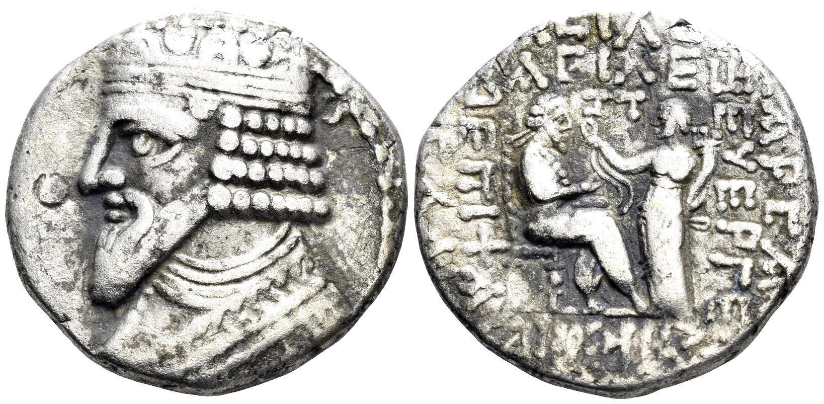 Parthian Kingdom. Gotarzes II. 44-51 AD. BI Tetradrachm (13.75g, 27mm). AR Tetradrachm. Seleucia on the Tigris. Dated Seleucid Era May 50 AD. Sellwood 65.21