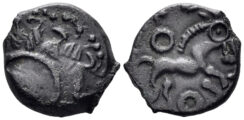 Celtic Gaul, Aulerques Éburovices / Carnutes. Circa 50 BC. AE 15mm (2.75g). dérivé des types éburovices en or. DT 2460