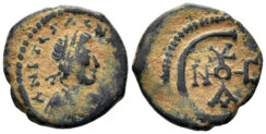 Justinian I. 527-565. AE Pentanummium (2.00g, 15mm). Theoupolis (Antioch) mint. Struck circa 560-5. SB 245