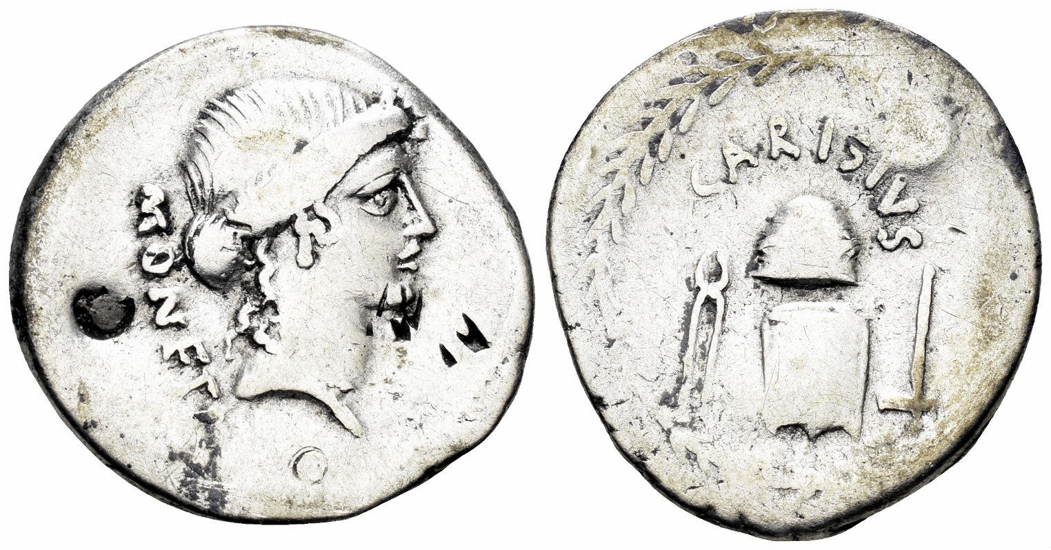 Carisius, 46 BC. AR Denarius (3.50g, 19mm). Rome mint. Crawford 464/2