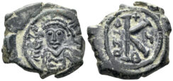 Maurice Tiberius. 582-602. AE Half Follis (6.12g, 23mm). Constantinople mint. Dated RY 6 (587/89). SB 497