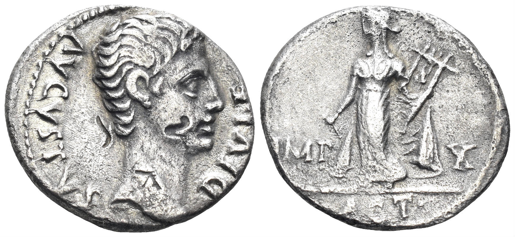 Augustus. 27 BC-14 AD. AR Denarius (3.43g, 19.5mm). Lugdunum mint. Struck 15-13 BC. RIC 171a