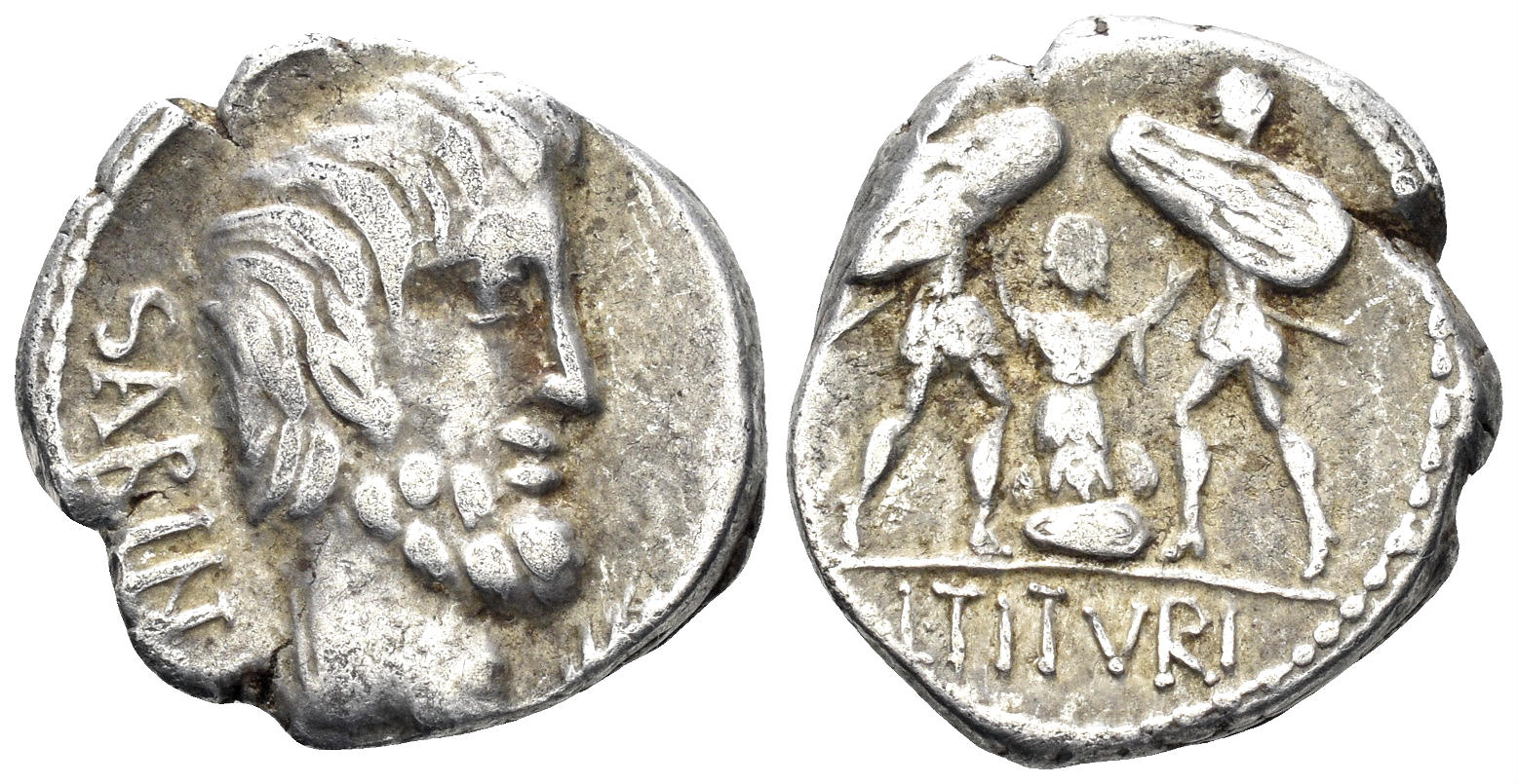 Titurius L.f. Sabinus. 89 BC. AR Denarius (4.02g, 17mm). Rome mint. Crawford 344/2b