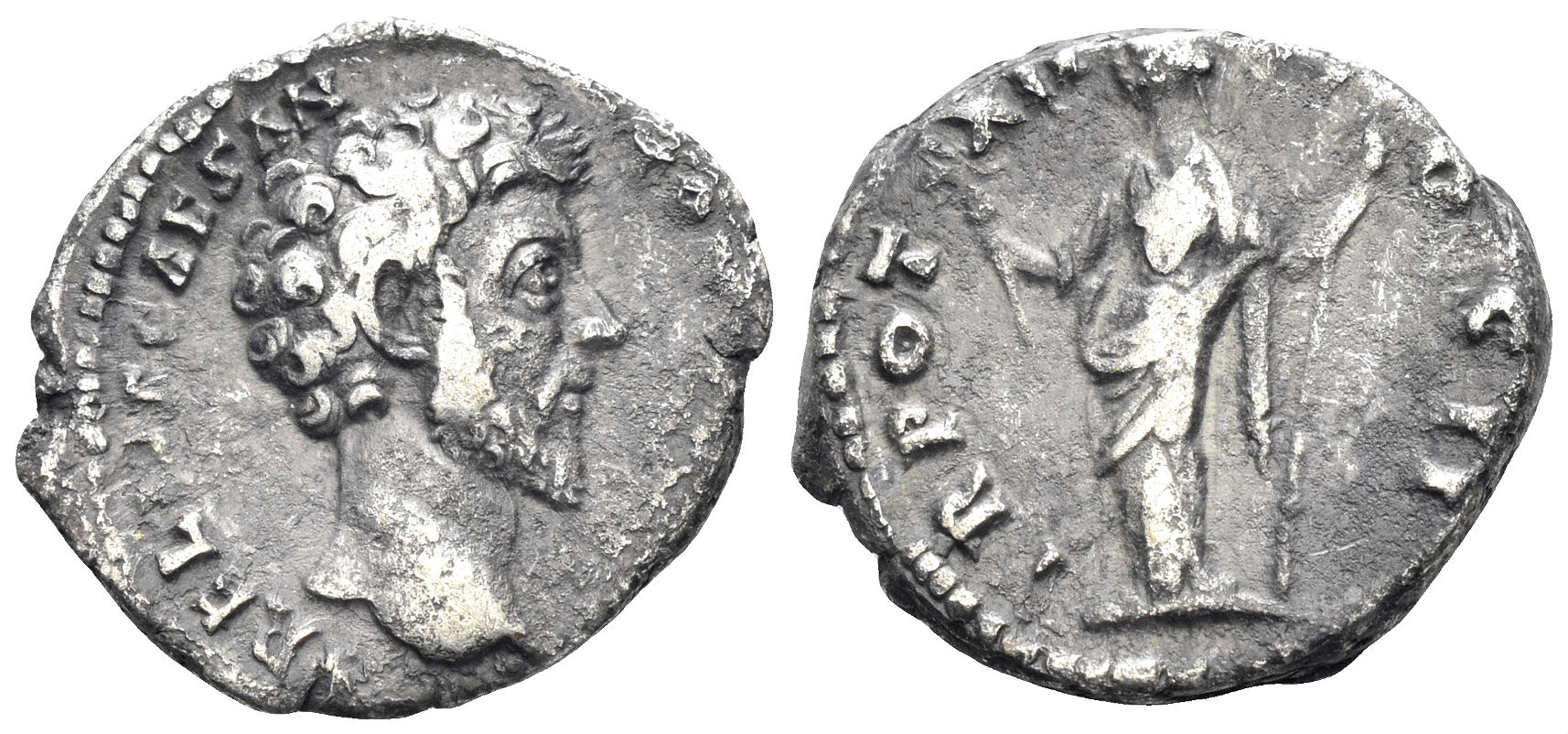 Marcus Aurelius, as Caesar. 139-161 AD. AR Denarius (3.13g, 18mm.). Rome mint. Struck 157/8 AD. RIC 475a (Pius)