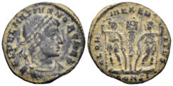 Delmatius, Caesar. 335-337 AD. AE Follis (1.50g, 16.5mm). Constantinople mint. Struck 336-337 AD. RIC 141