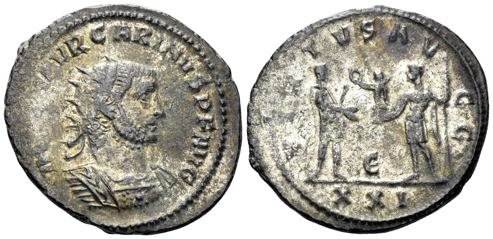 Carinus. 282-285 AD. AE Silvered Antoninianus (3.99g, 23mm). Antioch mint. Struck 282/3 AD. RIC 325