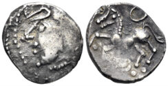 Celtic Central Gaul. Aedui. Circa 80-50 BC. AR Quinarius (1.94g, 14mm). “Kaletedou”-Type.  LT 8178