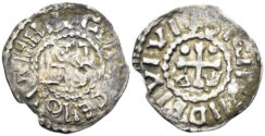 France. Herbert I ´le Éveillé-Chien´. 1015-1035. AR Denier (1.12g, 21.5mm). Cinomanis (Le Mans) mint. Duplessy 398