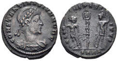 Constantine II, as Caesar. 317-337 AD AE Follis (1.86g, 16mm). Heraclea mint. Struck 336/7 AD. RIC 152