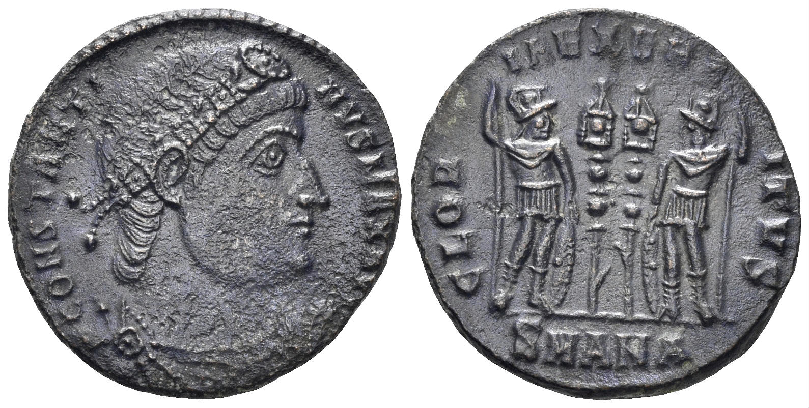 Constantine I 'the Great'. 307-337 AD. AE Follis (2.39g, 18mm). Antioch mint. Struck 330-3 AD. RIC 85