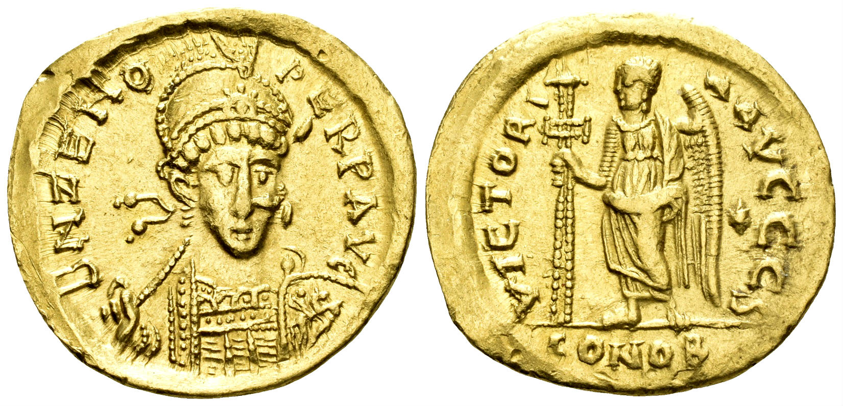 Zeno, 2nd Reign. 476-491 AD. AV Solidus (Gold, 4.40g, 20mm). Constantinople mint. Struck 476-91 AD. RIC 911