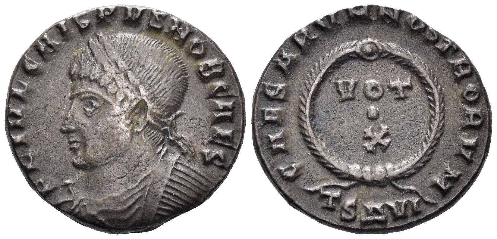Crispus, Caesar. 316-326 AD. AE Follis (3.34g, 18mm). Thessalonica mint. Struck 324 AD. RIC 125