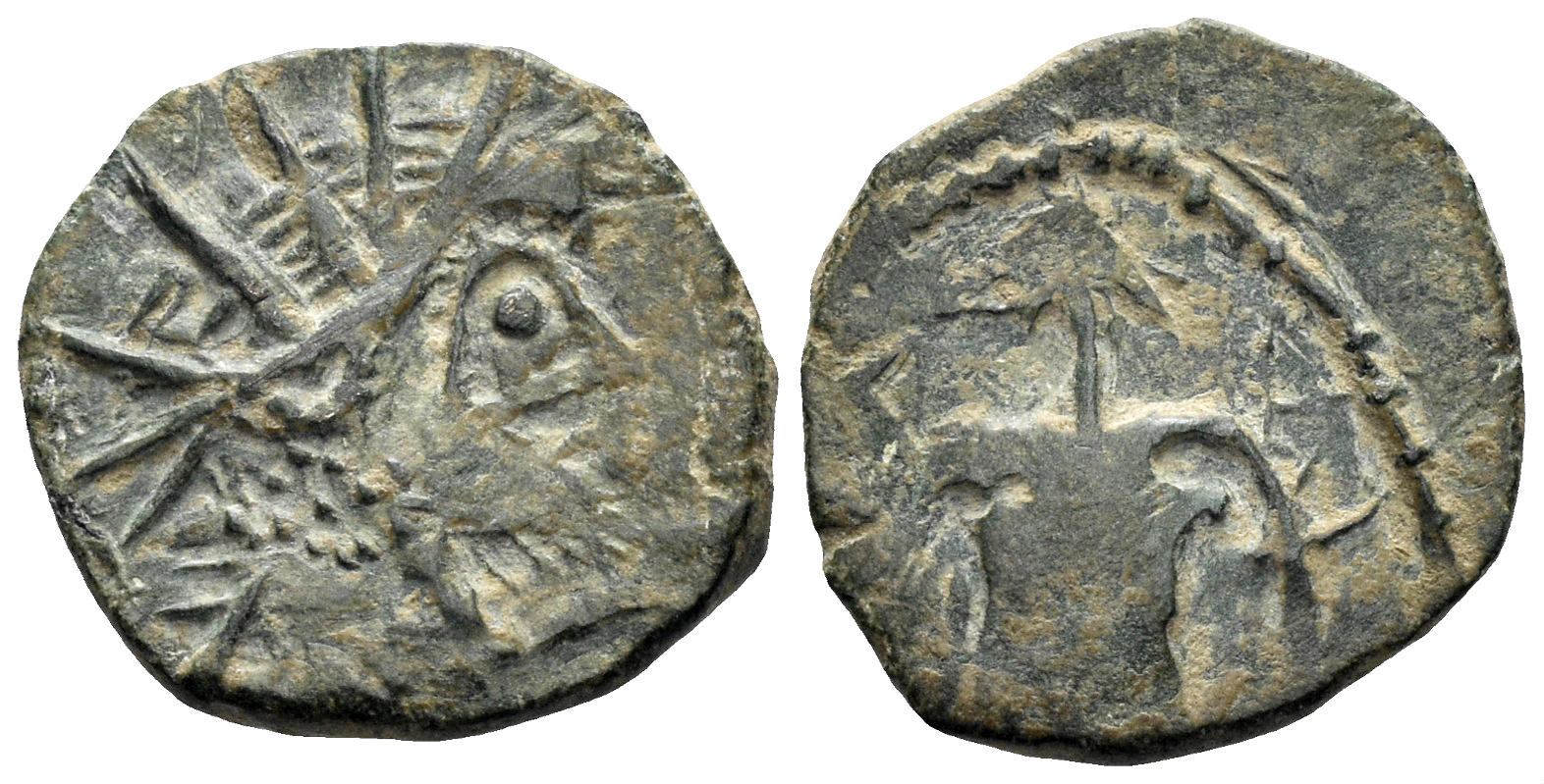 Tetricus (?). 3rd-4th century AD. AE Radiate (1.43g, 14mm) Contemporary imitation. Virtus standing left