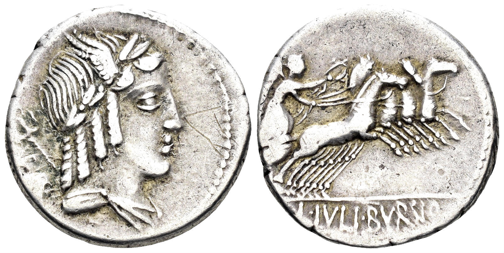 Julius Bursio, 85 BC. AR Denarius (3,66g, 18mm). Rome mint. Crawford 352/1a