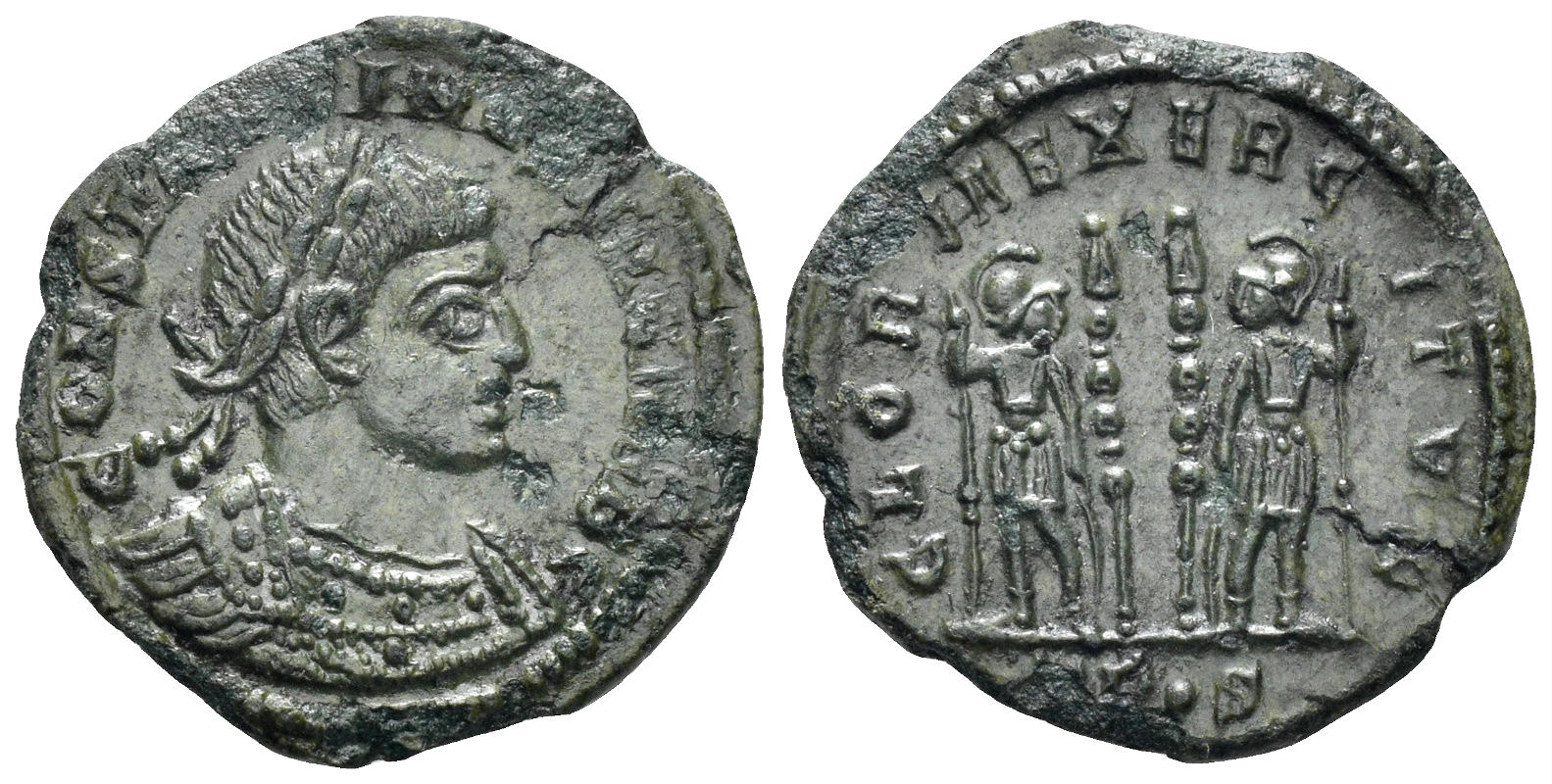 Constantine II, as Caesar. 317-337 AD. AE Follis (1.47g, 17mm). Treveri mint. Struck 330-5 AD. LRBC 56