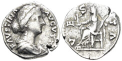 Faustina II, Augusta. 147-175 AD. AR Denarius (3.00g, 18mm). Rome mint Struck circa 165-70 AD. RIC 737