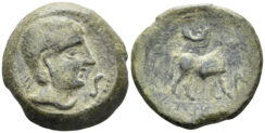 Hispania, Kastilo-Castulo. Circa 180 BC. AE Half Unit (9.99g, 23mm). ACIP 2116