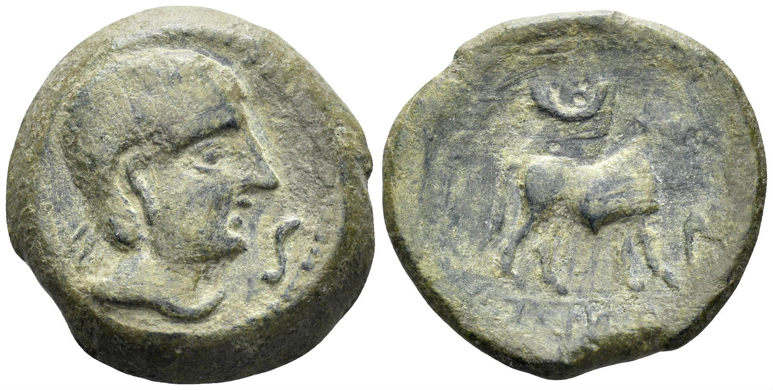 Hispania, Kastilo-Castulo. Circa 180 BC. AE Half Unit (9.99g, 23mm). ACIP 2116