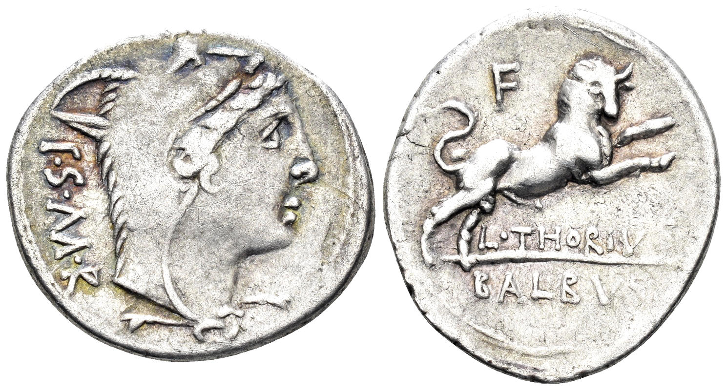 Thorius Balbus, 105 BC. AR Denarius (3.78g, 21mm). Rome mint. Crawford 316/1