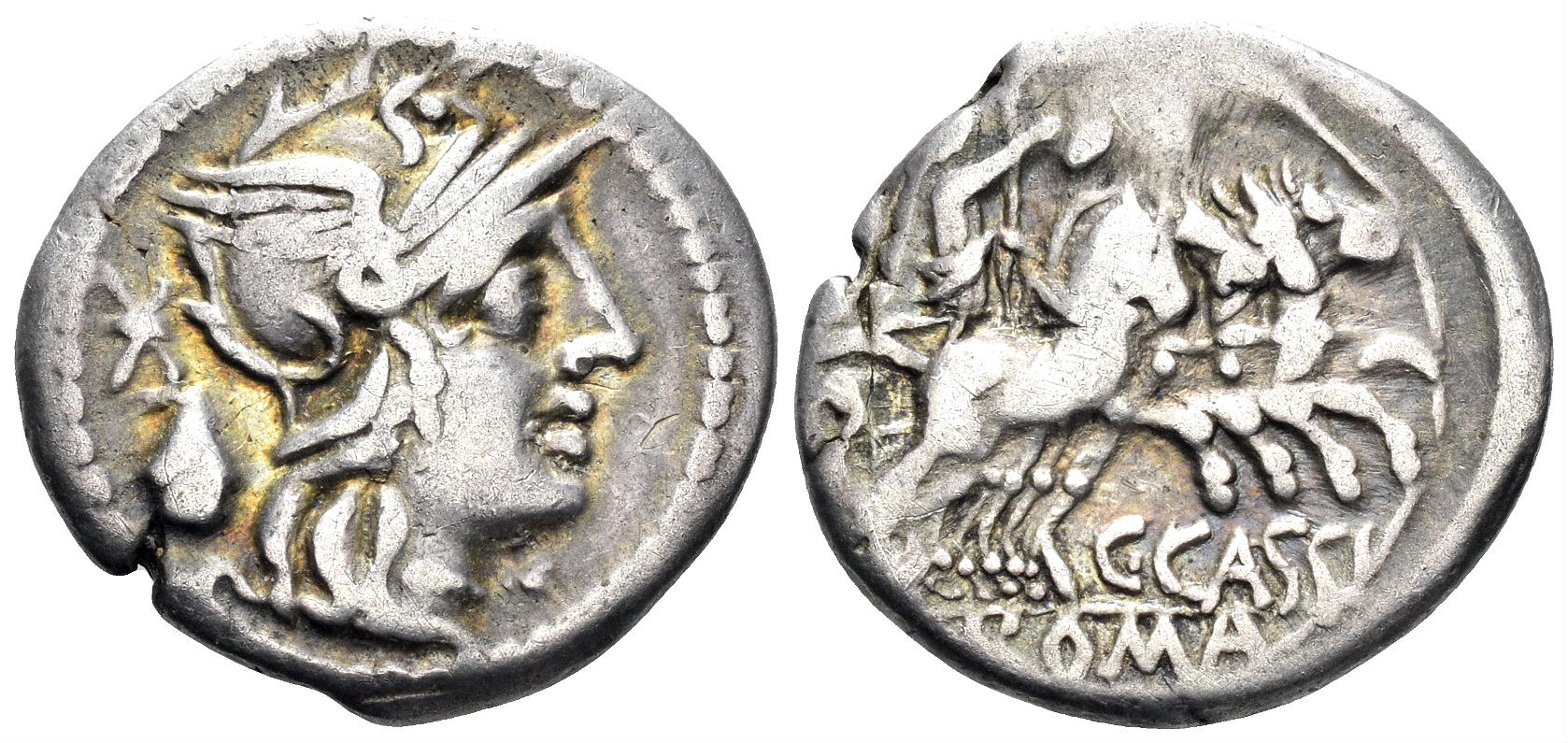 Cassius 126 BC. AR Denarius (3.77g, 19mm). Rome mint. Crawford 266/1