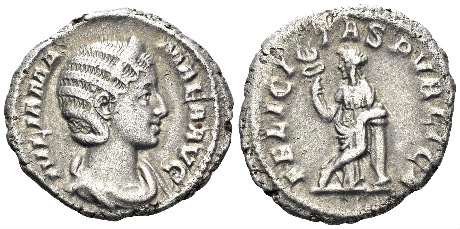 Julia Mamaea, Augusta. 222-235 AD. AR Denarius (2.59g, 20mm). Rome mint. Struck 228 AD. RIC 335