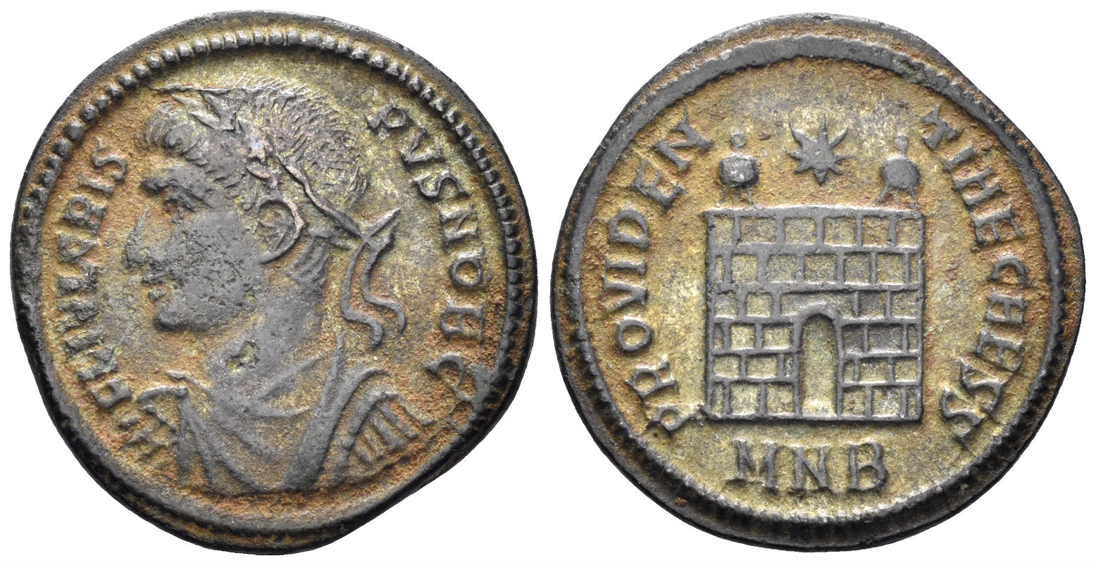 Crispus, Caesar. 317-326 AD. AE Follis (2.74g, 19mm). Nicomedia mint. Struck 325-6 AD. RIC 122