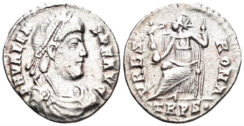 Valens. 364-378 AD. AR Siliqua (1.98g, 17mm). Treveri mint. Struck 367-75 AD. RSC 109a