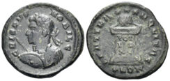 Crispus, Caesar. 316-326 AD. AE Follis (3.65g, 20.5mm). Londinium mint. Struck 323/4 AD. RIC 279