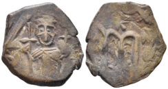 Islamic, Arab-Byzantine. Umayyad Caliphate. Circa 650s-660s. AE Fals (3.57g, 21mm). Album 3504
