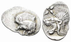 Mysia, Kyzikos. Circa 450-400 BC. AR Hemiobol (0.38g, 12mm). SNG BN 375