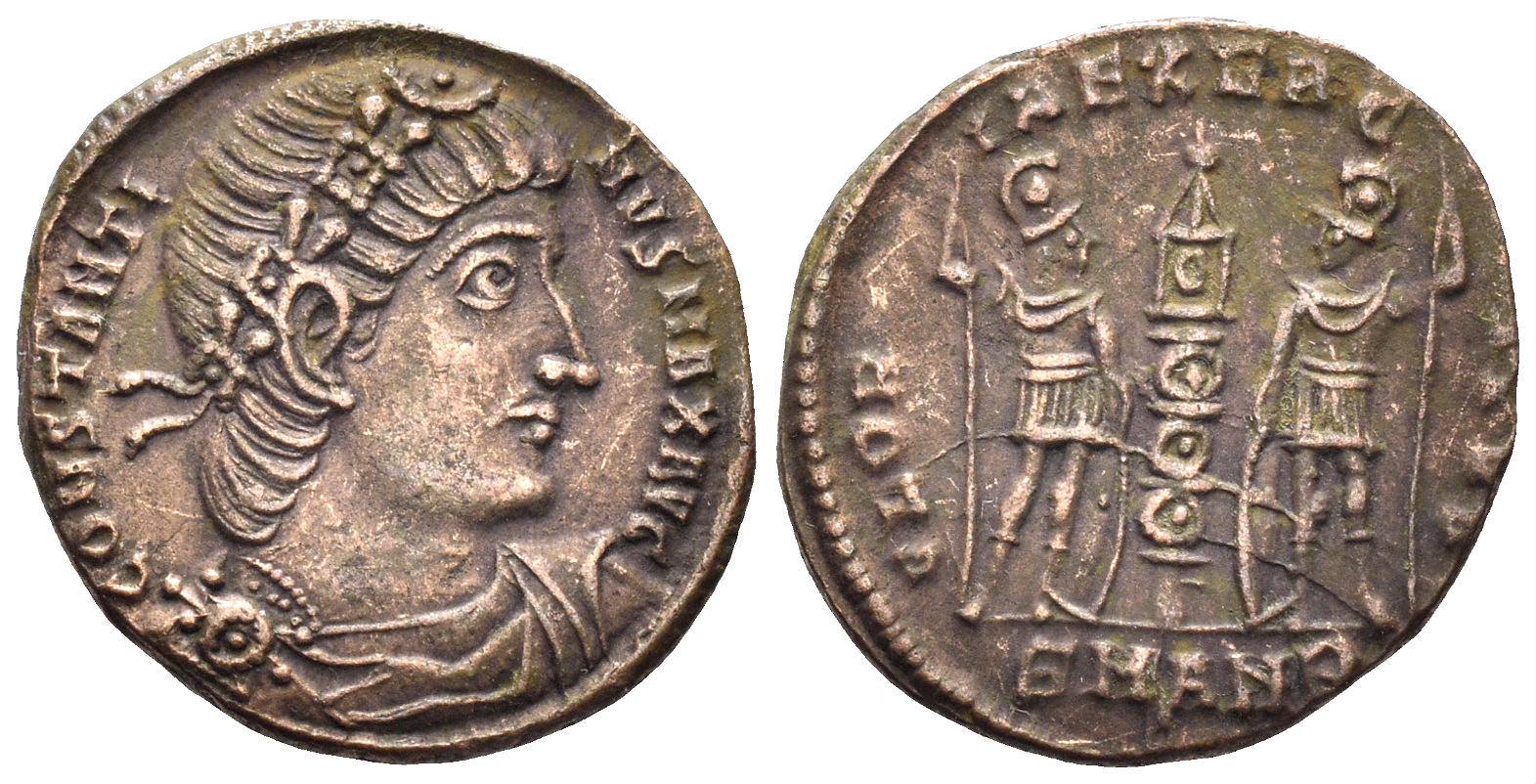 Constantine I 'the Great'. 307-337 AD. AE Follis (1.76g, 16mm). Antioch mint. Struck 330-3 AD. RIC 85