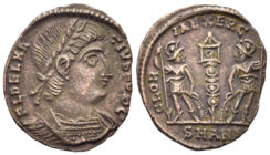 Delmatius, Caesar. 335-337 AD. AE Follis (1.39g, 16mm). Antioch mint. Struck 335 AD. RIC 90