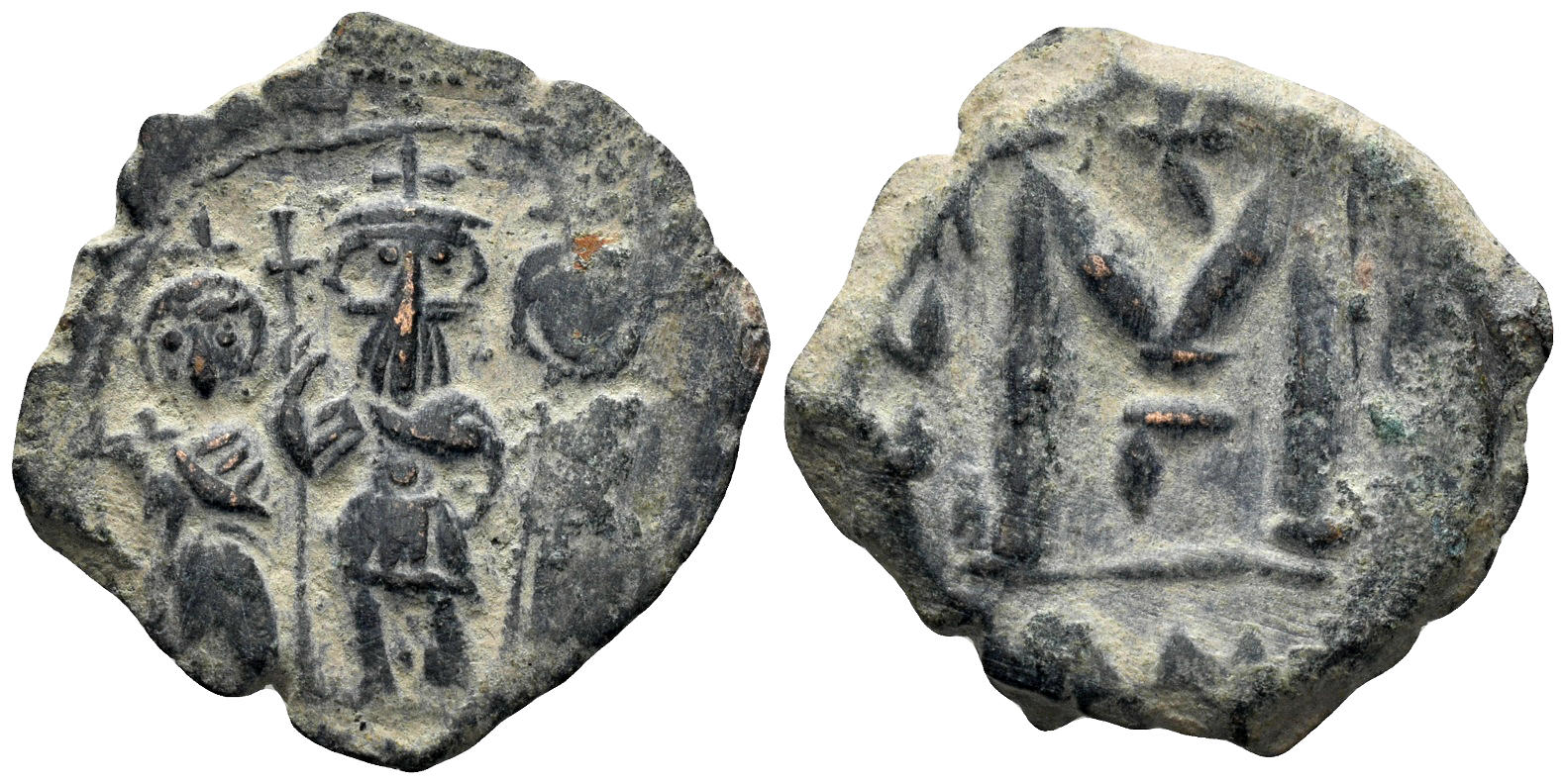 Islamic, Arab-Byzantine. Early Caliphate. Circa 638-643. AE Fals (4.62g, 23mm). Imitating Cyprus issue. Cf. Foss, Arab-Byzantine Coins, 3-4