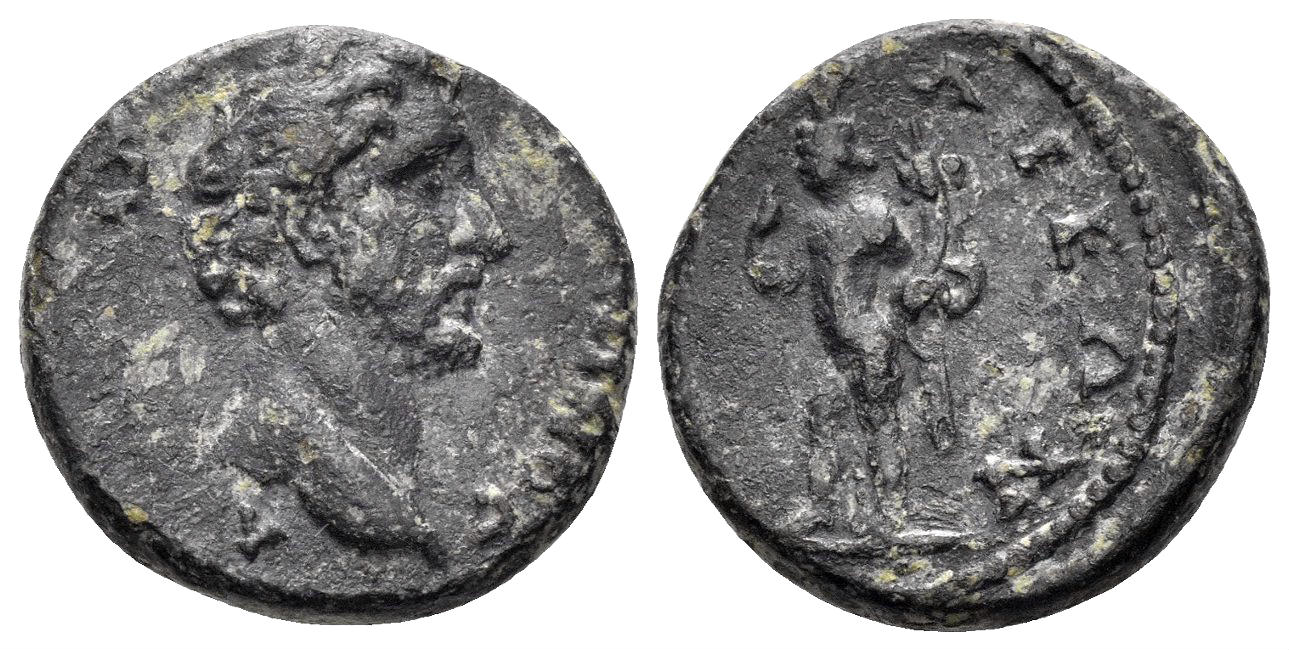Bithynia, Nikaia. Antoninus Pius. 138-161 AD. AE 18mm (4.72 gm). RPC IV online 5891.1. Harpocrates