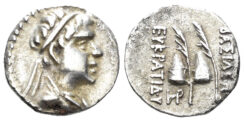 Greco-Baktrian Kingdom. Eukratides I Megas. Circa 170-145 BC. AR Obol (0.68g, 11mm). SNG ANS 458-9