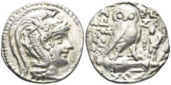 Attica, Athens. 99/8 BC. AR Tetradrachm (16.37g, 29mm). New Style Coinage. Dositheos, Charias and Nik-(?), magistrates. Cf. Thompson 860